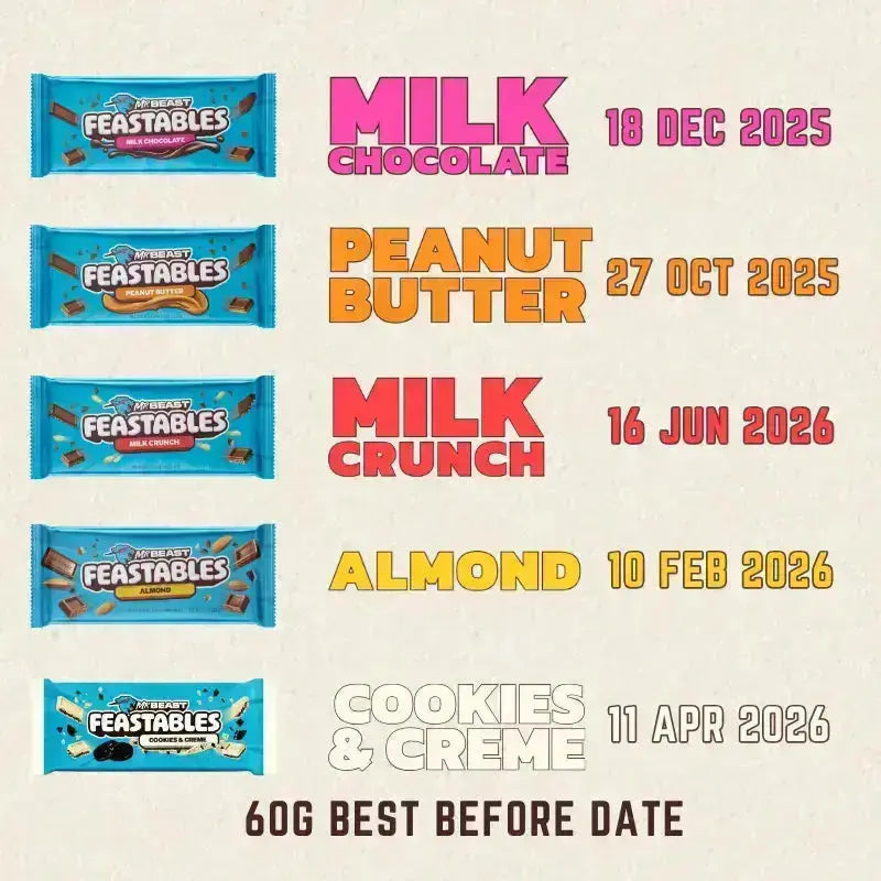 Box of 10 Feastables Mr. Beast - Peanut Butter Crunch 60g - mamabox.sg