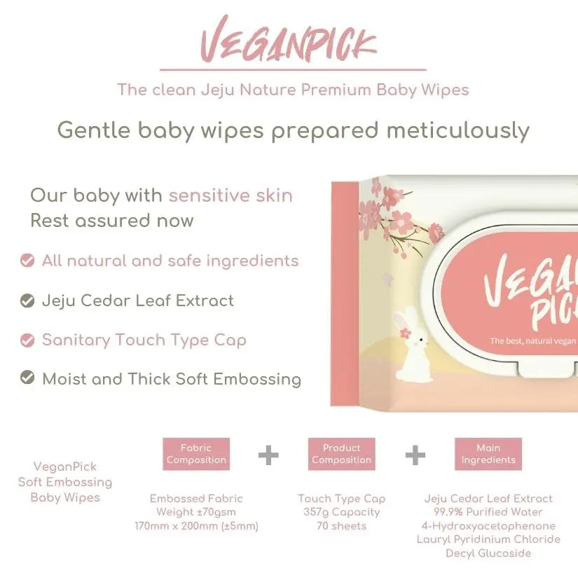 [Bundle of 10] VeganPick Soft Embossing Wipes, 70 wipes - mamabox.sg