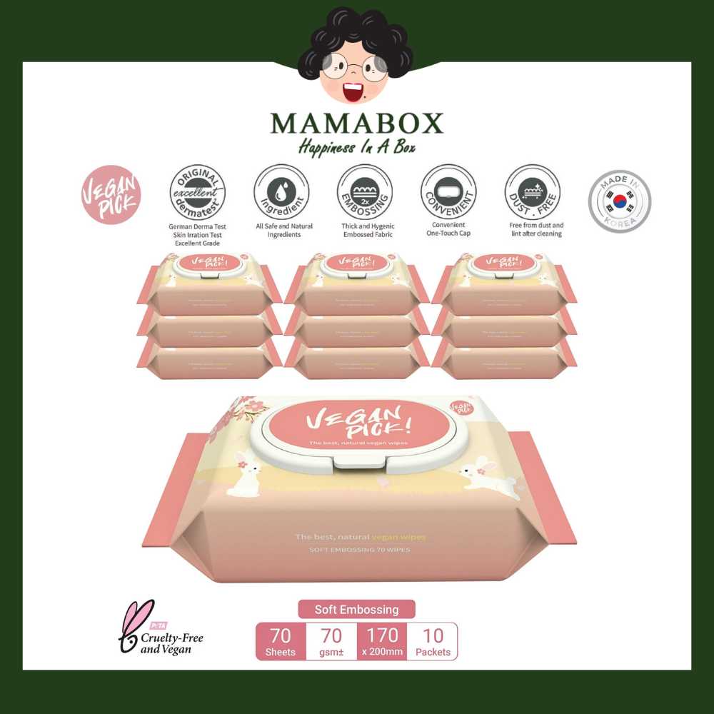 [Bundle of 10] VeganPick Soft Embossing Wipes, 70 wipes - mamabox.sg