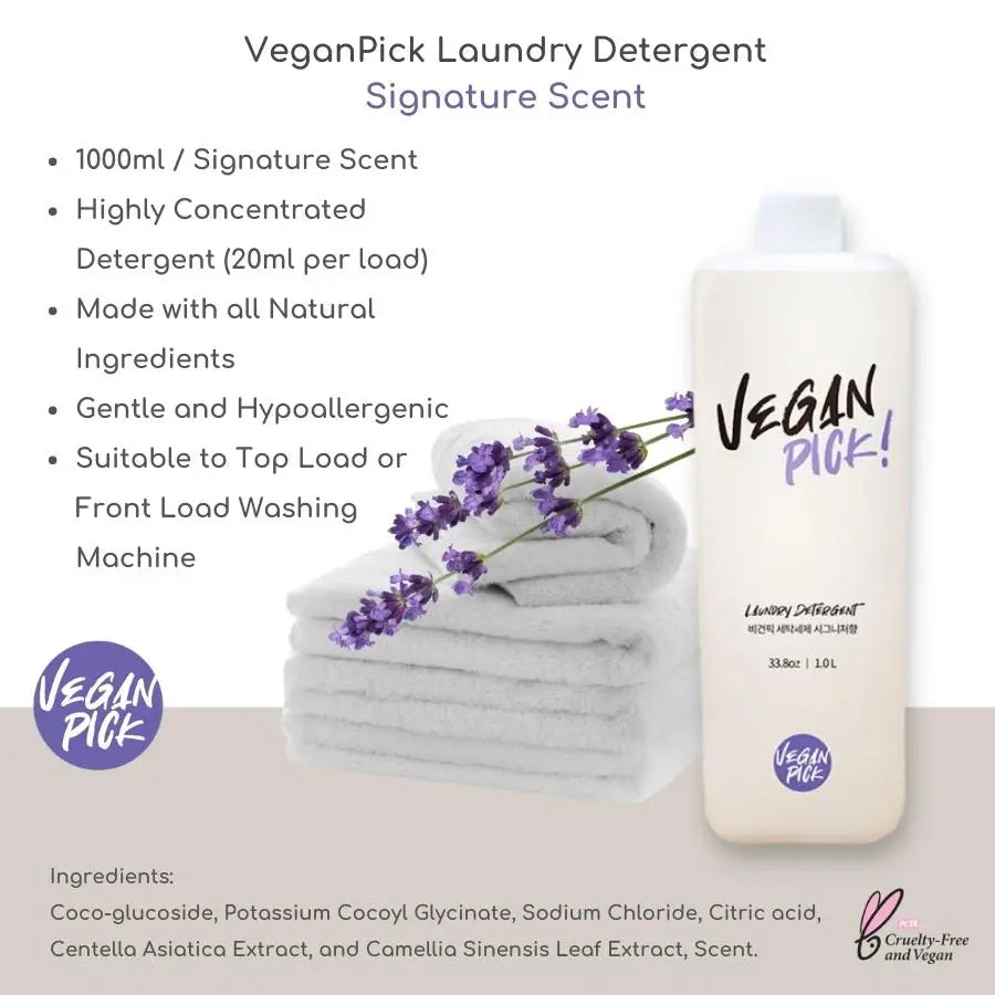 [Bundle of 2] VeganPick Unscented/ Signature Scent Laundry Detergent / Fabric Softener 1L ( 50 loads) - mamabox.sg