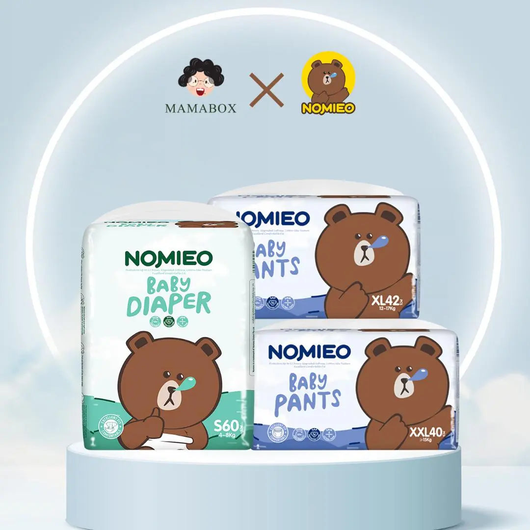 [Carton Sale] NOMIEO Baby Diapers Tape Pants S -XXXL Disposable Diapers - mamabox.sg
