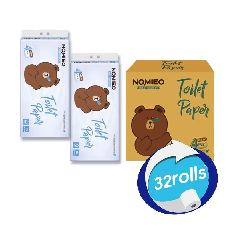 [Carton Sale] NOMIEO Toilet Paper, Smooth Feel Cleansing Cotton Disposable 4PLYs 200 Sheets x 27 Rolls - mamabox.sg