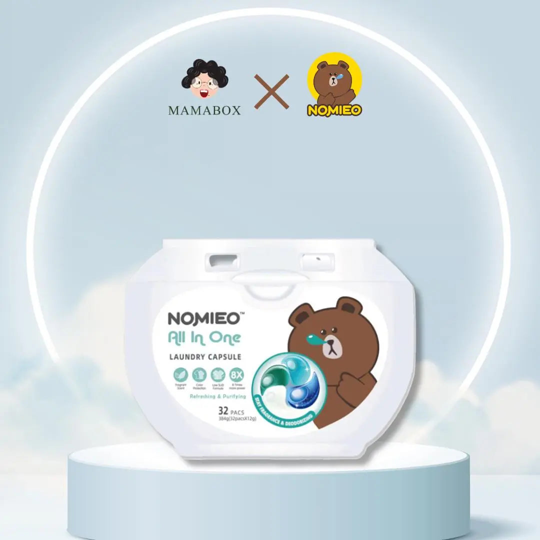 [NOMIEO] Laundry Capsules 4 in 1 32 pods 384g (32pcsx12g) color protection low Sud formula 8times more power - mamabox.sg