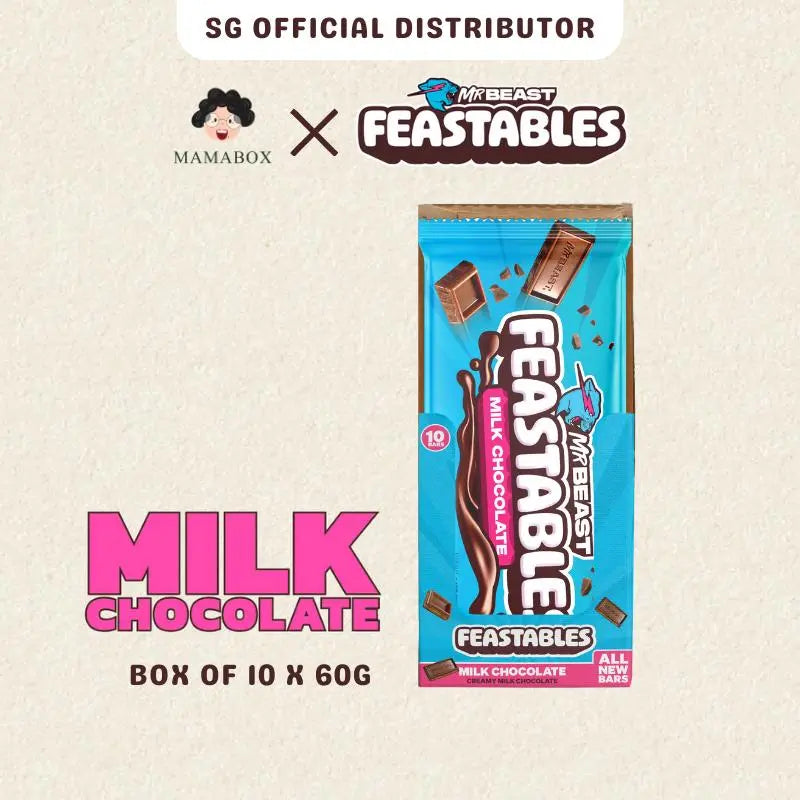 [New] Box of 10 Feastables MrBeast | Milk Chocolate + Crunch + Peanut Butter (10 Count x 60g) - mamabox.sg