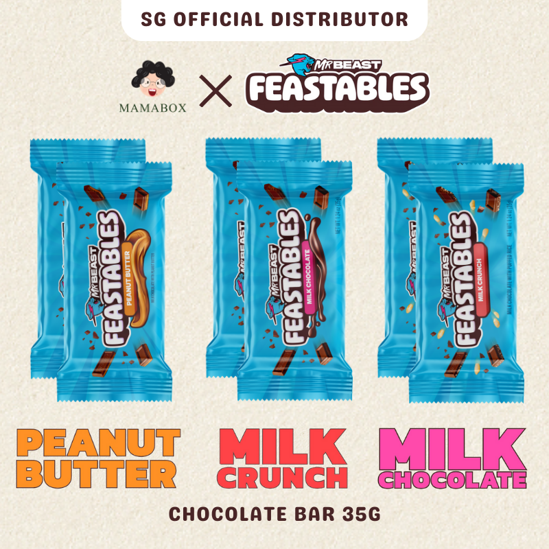 [New] Sampler Pack 35g - Feastables MrBeast | Milk Chocolate + Crunch + Peanut Butter (6 Count) - mamabox.sg