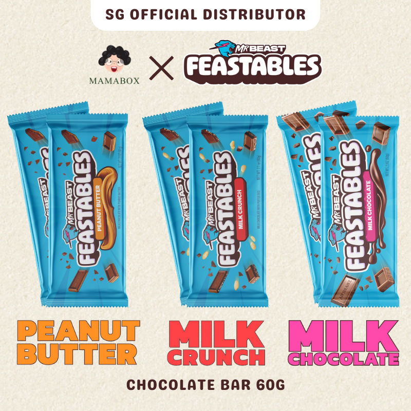 [New] Sampler Pack 60g - Feastables MrBeast | Milk Chocolate + Crunch + Peanut Butter (6 Count) - mamabox.sg