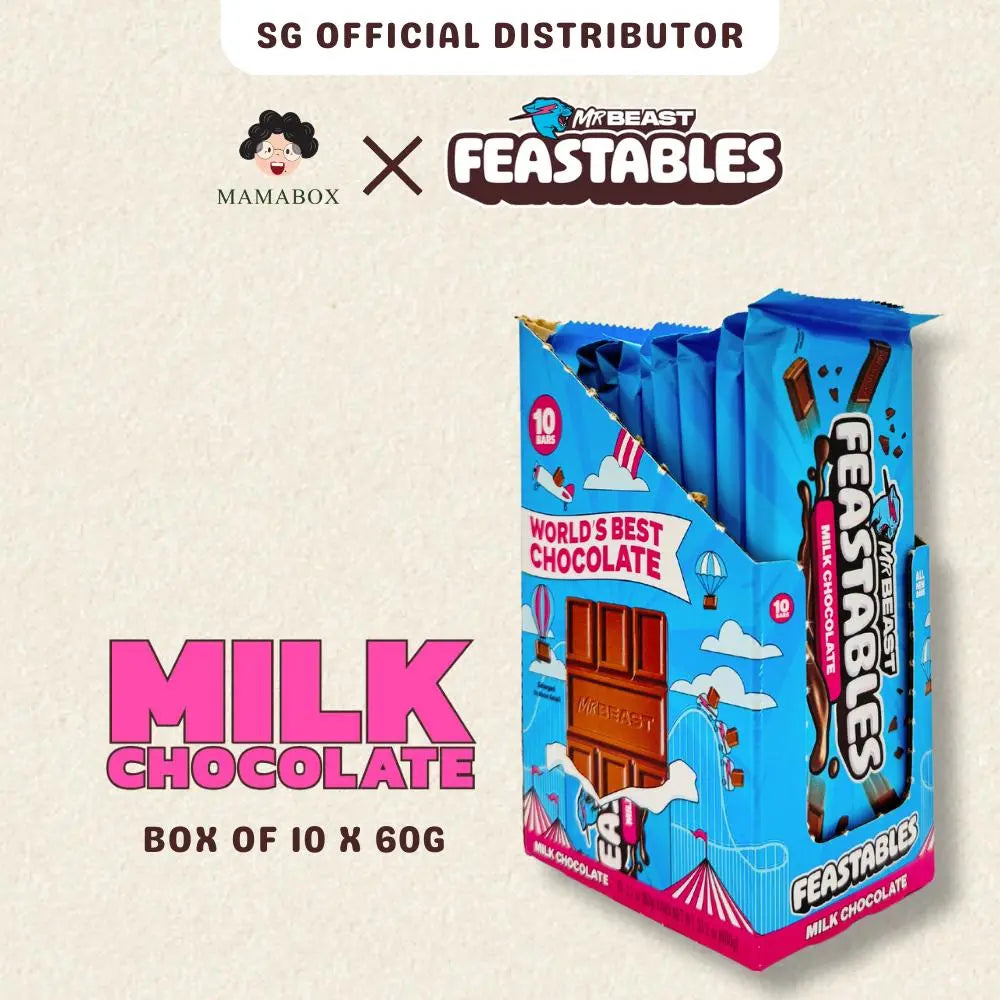 [Official Seller] Box of 10 Feastables MrBeast | New Bars | Milk Choco (10 Count x 60g) (Max. 4 Boxes Purchase) - mamabox.sg