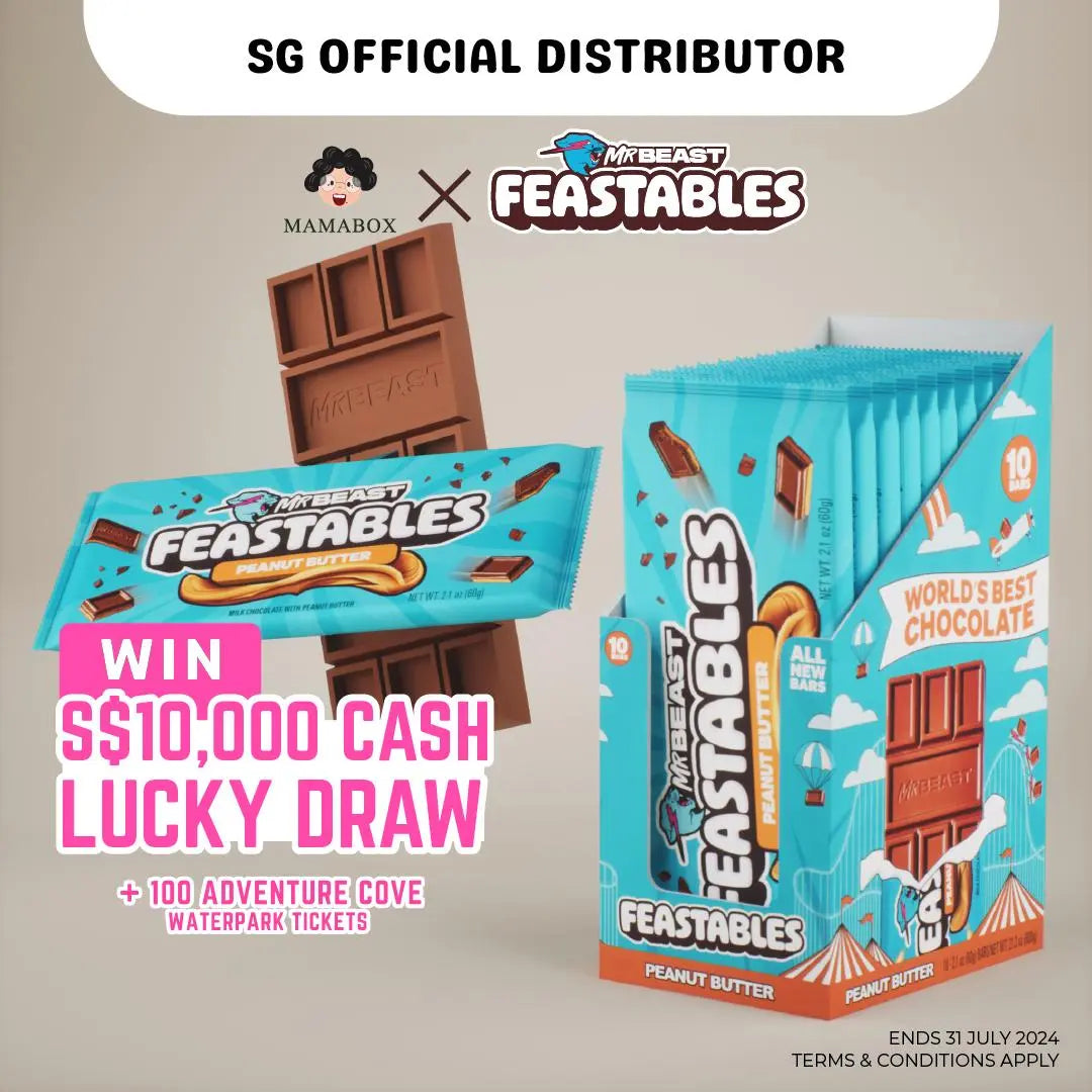 [Official Seller] Box of 10 Feastables MrBeast | New Bars | Peanut Butter (10 Count x 60g) - mamabox.sg