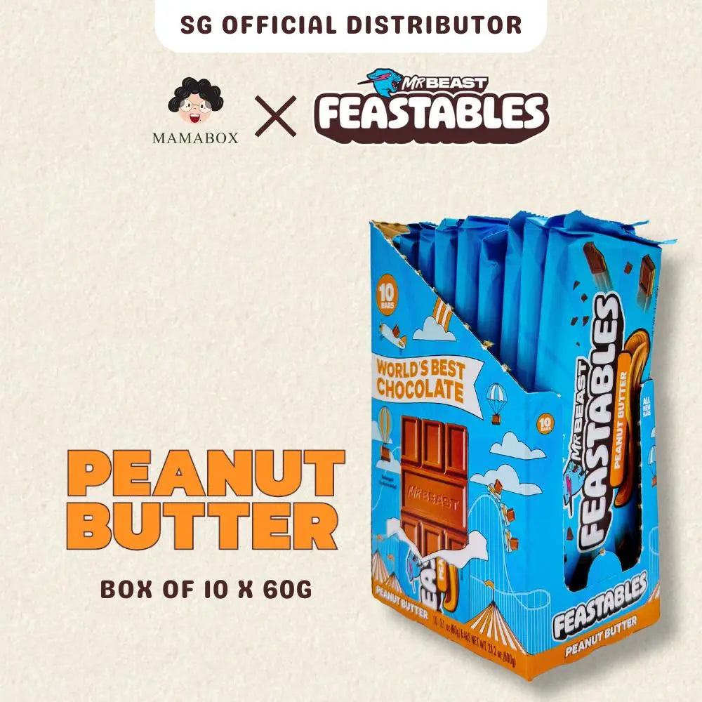[Official Seller] Box of 10 Feastables MrBeast | New Bars | Peanut Butter (10 Count x 60g) (Max. 4 Boxes Purchase) - mamabox.sg