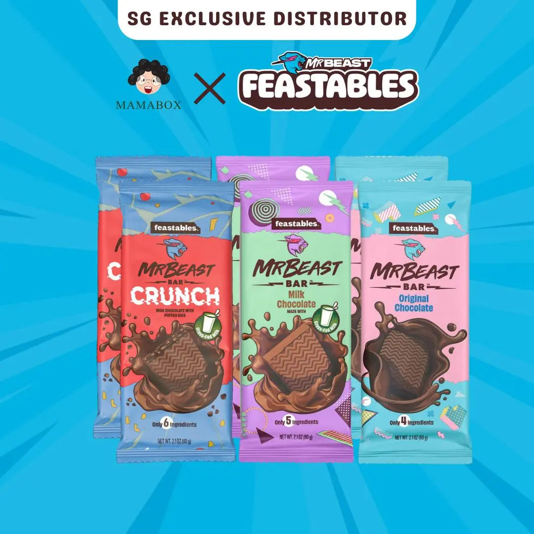 [Sampler Pack of 60g] Feastables MrBeast | Milk Chocolate + Crunch + Original + Deez Nutz (8 Count) - mamabox.sg