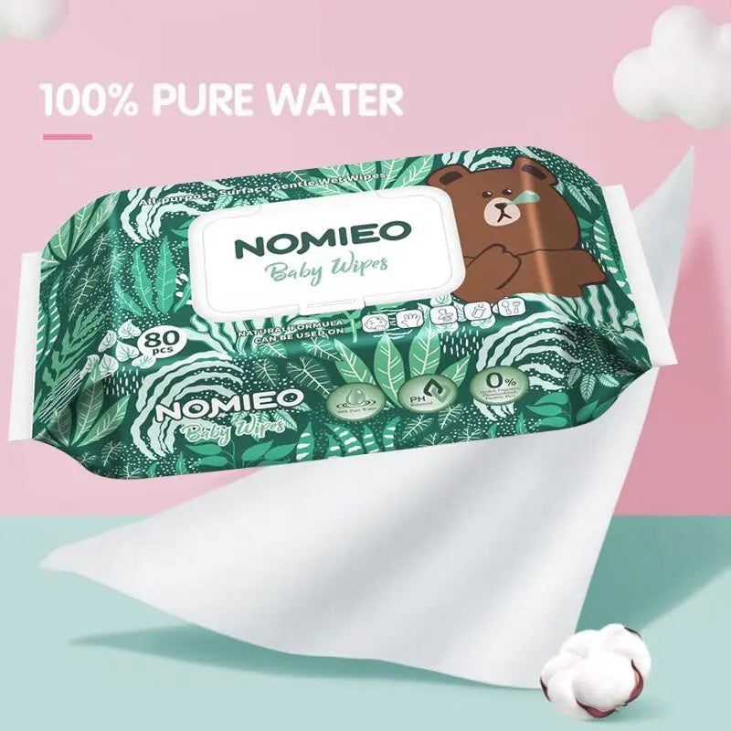 [Bundle of 5] Nomieo Baby Pure Water Wet Wipes Soft & Sensitive Protection Cleansing & Moisturizing 80pcs per pack - mamabox.sg