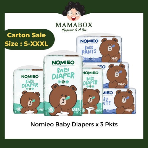 [Carton Sale] NOMIEO Diapers Tape Pants S -XXXL Baby Disposable Diapers - mamabox.sg