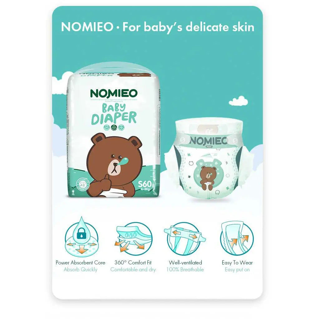[Carton Sale] NOMIEO Diapers Tape Pants S -XXXL Baby Disposable Diapers - mamabox.sg