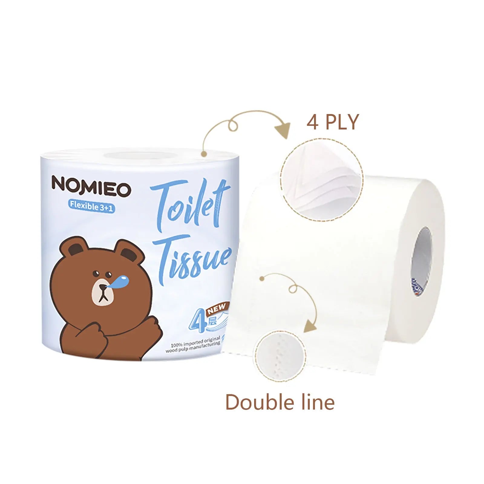 [Carton Sale] NOMIEO Toilet Paper, Smooth Feel Cleansing Cotton Disposable 4PLYs 200 Sheets x 27 Rolls - mamabox.sg