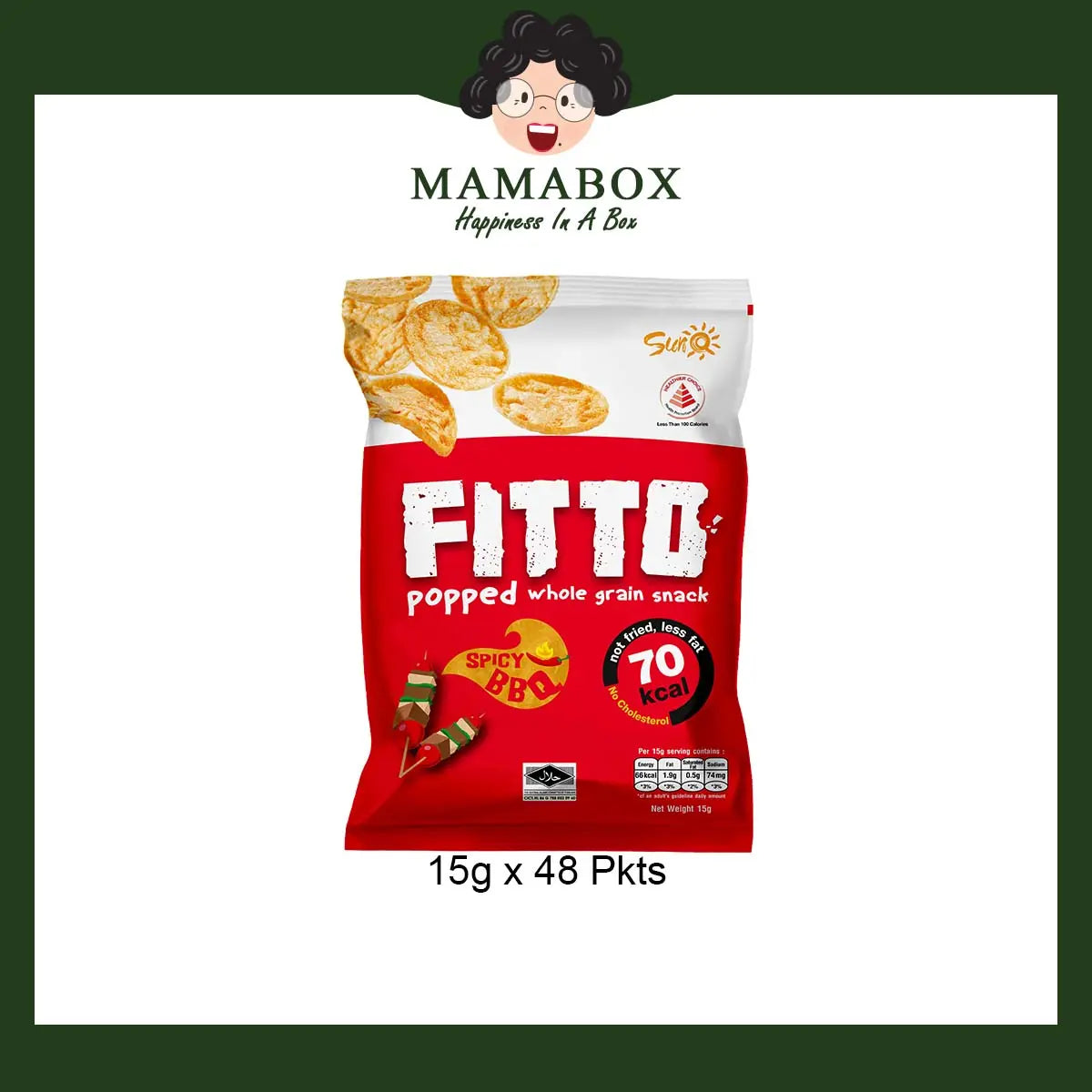 Fitto Popped Whole Grain Snack Spicy BBQ (15g x 12/48 pkts) - mamabox.dev