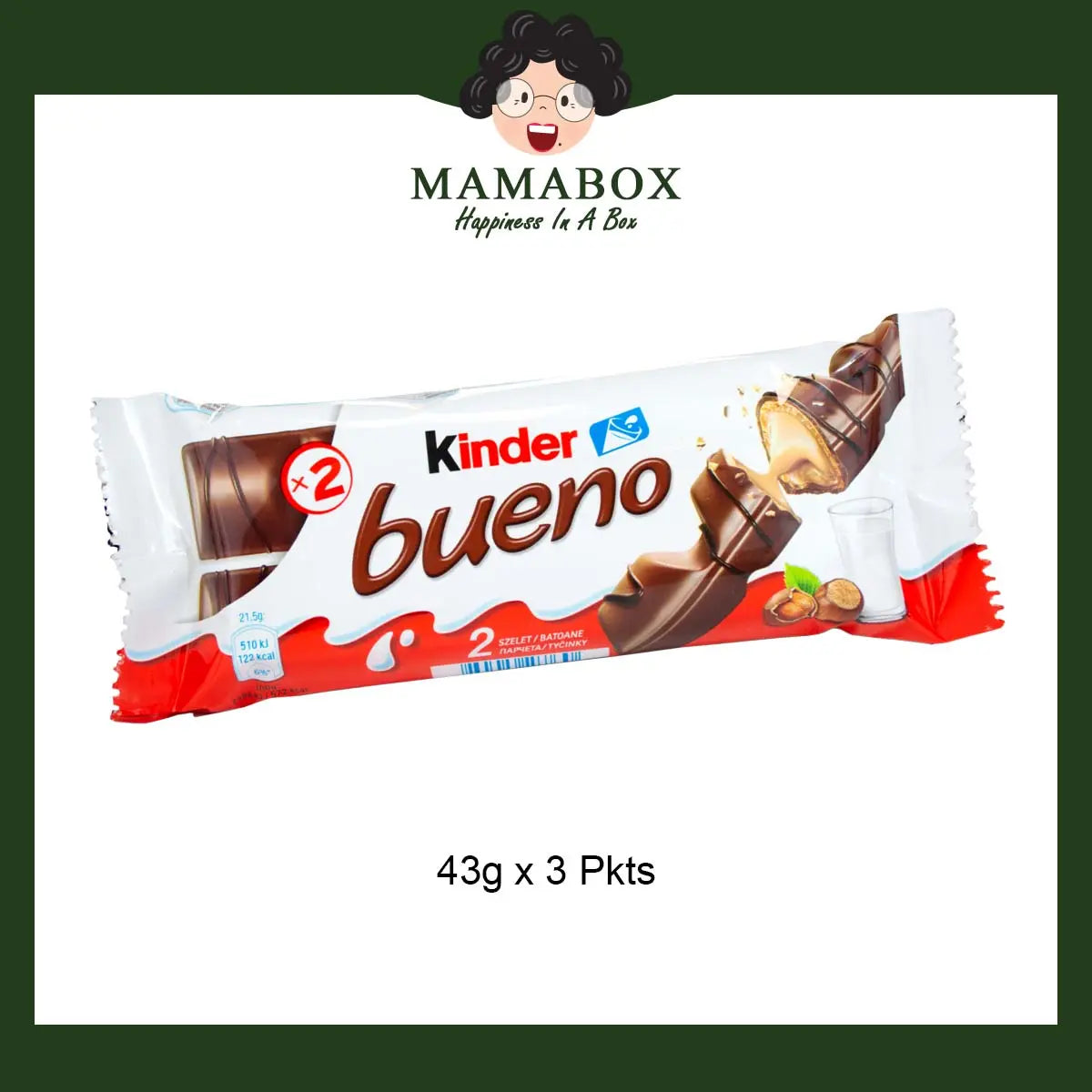 Kinder Bueno Chocolate Twin Bars Pack (43g x 3/10 pkts) - mamabox.dev