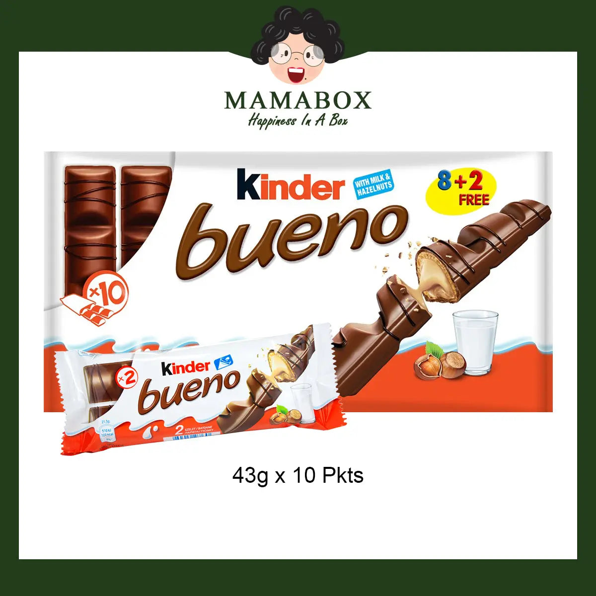 Kinder Bueno Chocolate Twin Bars Pack (43g x 3/10 pkts) - mamabox.dev
